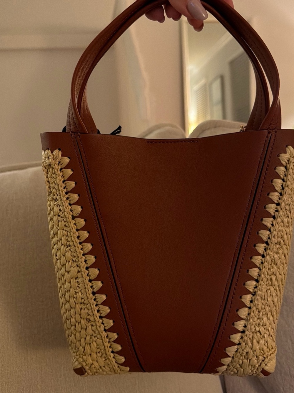 Chloé Brown Leather and Raffia Handheld Tote - Picture 2 of 2